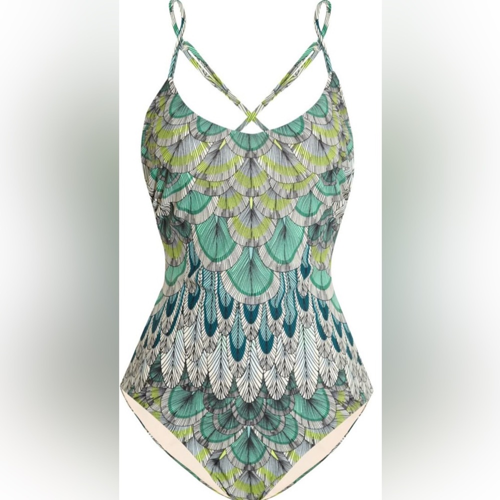 Mara Hoffman Swim Backless Feather Print One Piece Swimsuit Size XS NWT - Picture 5 of 11
